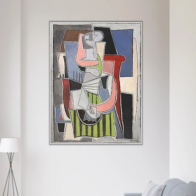 《坐在扶手椅上的女人》畢卡索．立體派 世界名畫 經典名畫 風景油畫-白框60x80CM