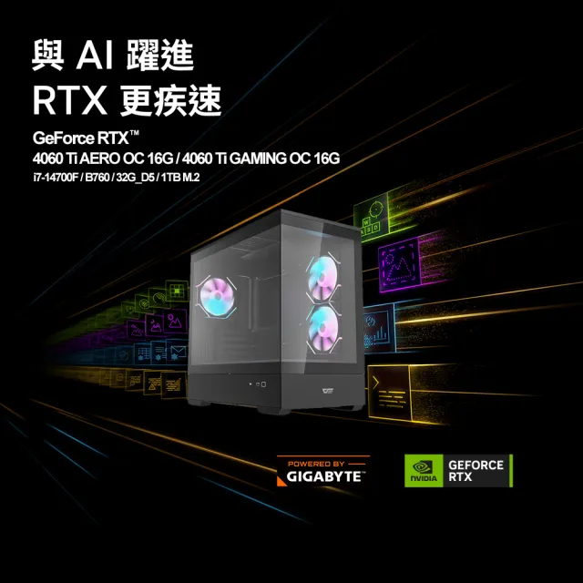 【技嘉平台】i7二十核GeForce RTX 4060Ti WIN11{碎星幻形魔}空冷電競機(i7-14700F/B760/16G*2_D5/1T_SSD)