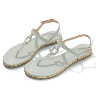 【DIANA】1.5cm壓紋牛皮仿蜥蜴紋水鑽方釦T字涼鞋(湖水藍)