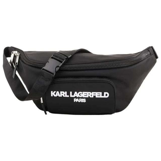 KARL LAGERFELD 卡爾KARL LAGERFELD 卡爾 立體白標字母尼龍側背胸包(黑)
