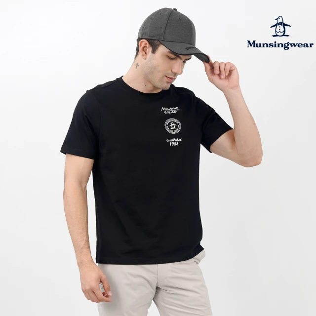 Munsingwear 企鵝牌 男款黑色印花純棉舒適百搭短袖T恤 MGTL2504