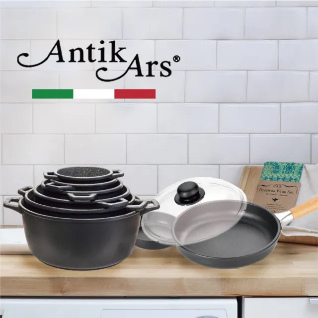 【AntikArs】經典可拆式原木手柄 不沾鍋平底鍋28cm(義大利製 超厚底8mm 不含鍋蓋 不沾鍋 平煎鍋)