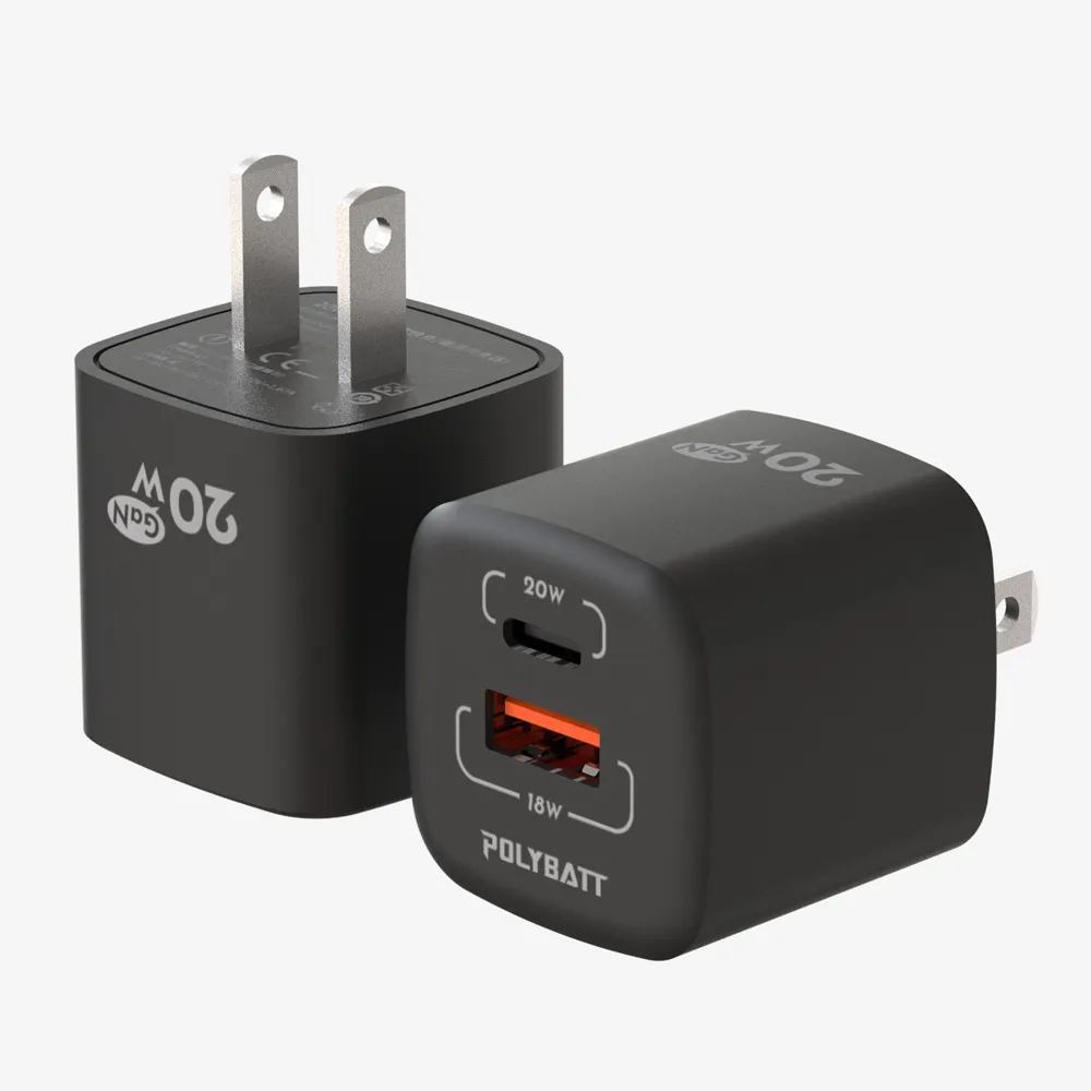 【POLYBATT】GaN氮化鎵 20W 雙孔PD+QC 手機平板快速充電器(USB-C+USB-A)
