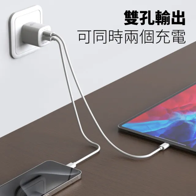 【POLYBATT】GaN氮化鎵 20W 雙孔PD+QC 手機平板快速充電器(USB-C+USB-A)
