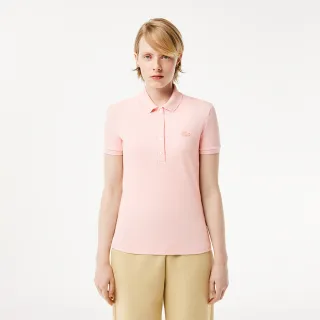 【LACOSTE】母親節首選女裝-緊身彈性棉短袖Polo衫(粉紅色)