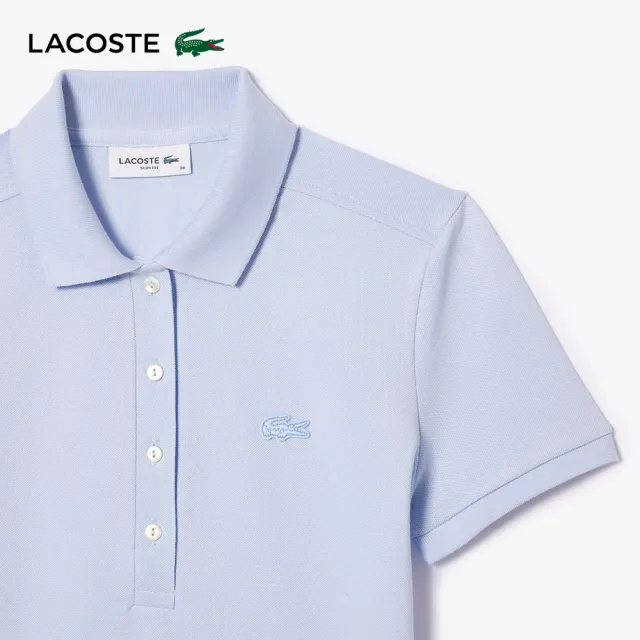 【LACOSTE】女裝-緊身彈性棉短袖Polo衫(紫藍色)