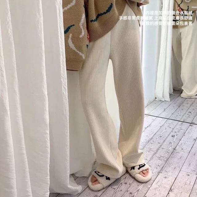 【D.studio】韓版內刷毛加厚運動高腰寬鬆直筒褲(寬褲褲子長褲休閒褲女裝高腰褲拖地褲黑褲發熱褲 P302)