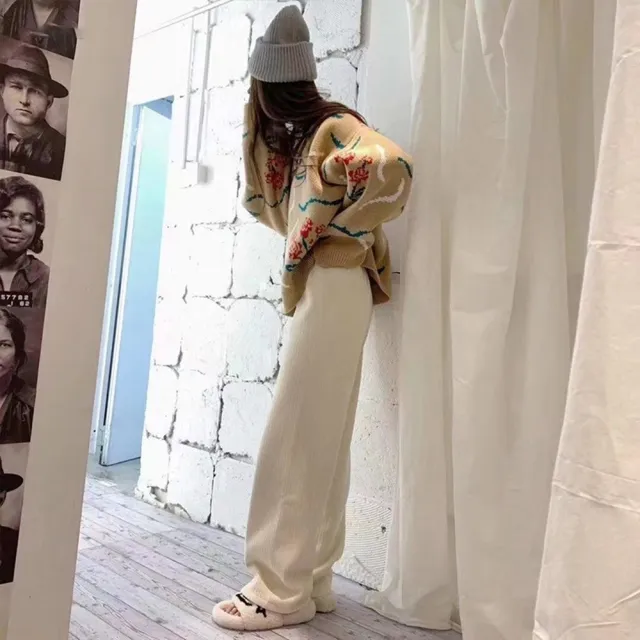 【D.studio】韓版內刷毛加厚運動高腰寬鬆直筒褲(寬褲褲子長褲休閒褲女裝高腰褲拖地褲黑褲發熱褲 P302)