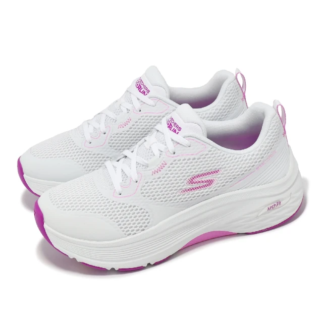 SKECHERS 慢跑鞋 Max Cushioning Arch Fit 女鞋 寬楦 白 粉 支撐 避震 厚底 運動鞋(128928-WWPK)