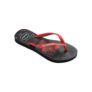 【havaianas 哈瓦仕】拖鞋 童鞋 兒童 夾腳拖 凱蒂貓 Kids Slim Hello Kitty 黑紅 4145748-0090K(哈瓦士)