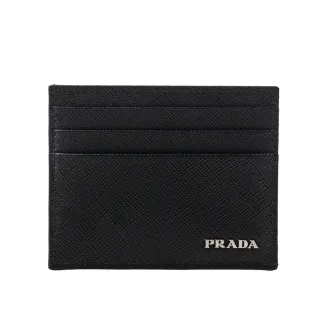 【PRADA 普拉達】銀字Logo 防刮皮革卡片/名片夾(黑色)