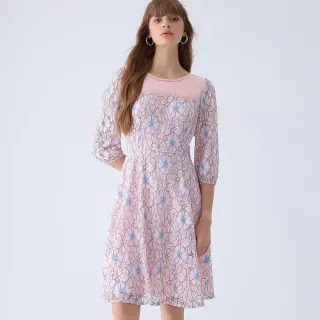 【ILEY 伊蕾】花樣蕾絲七分袖洋裝(粉色；M-XL；1241017101)