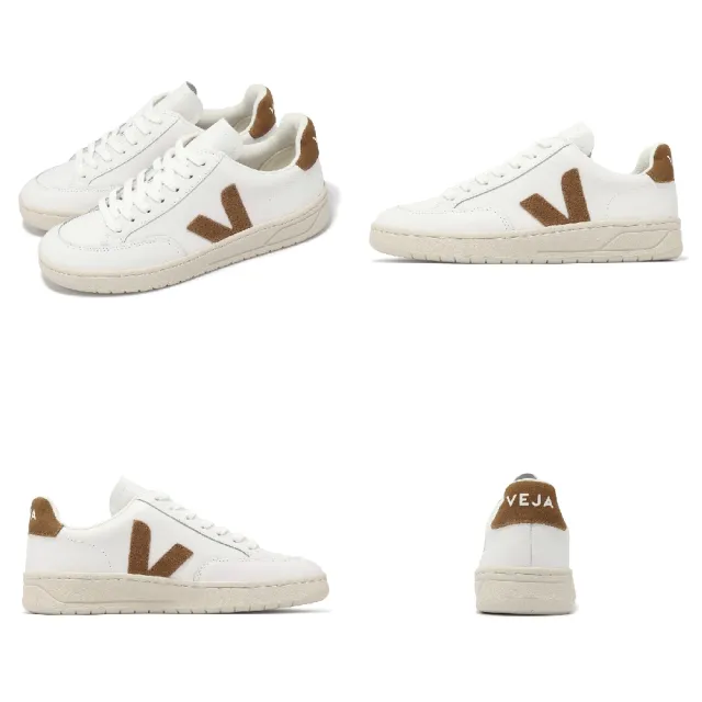 【VEJA】休閒鞋 V-12 Leather 女鞋 白 棕 皮革 帆布 經典小白鞋(XD0202322A)