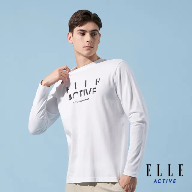 【ELLE ACTIVE】男女同款 漸層印花LOGO圓領長袖T恤-白色(EA24S2F1701#90)