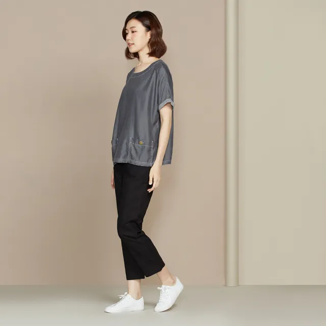 【YVONNE 以旺傢飾】出清品 仿麻彈性長褲(黑)