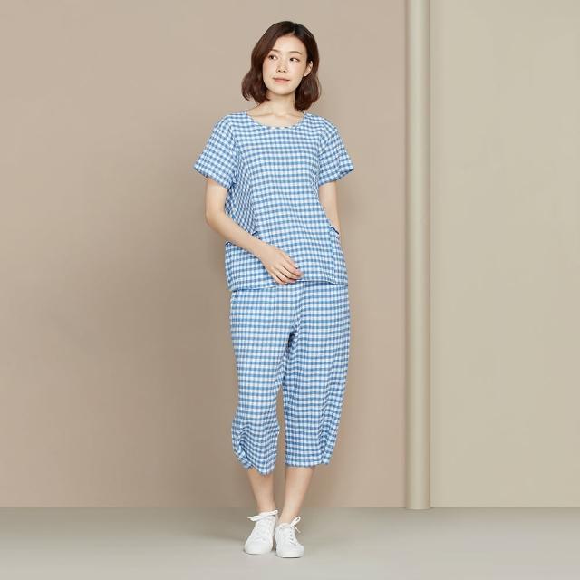 【YVONNE 以旺傢飾】出清品 皺皺格長褲(藍)