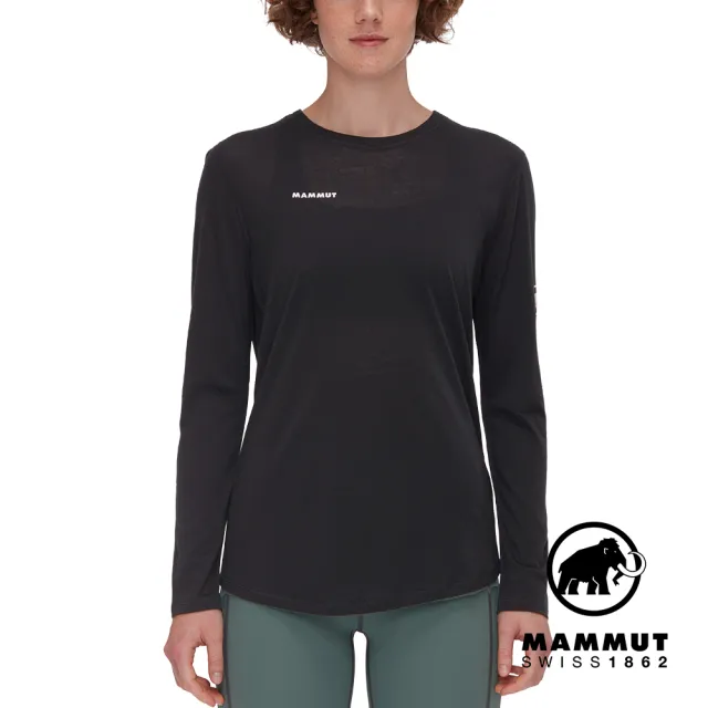 【Mammut 長毛象】Tree Wool FL Longsleeve Women 羊毛混紡快乾抗臭長袖T恤 黑色 女款 #1016-01700