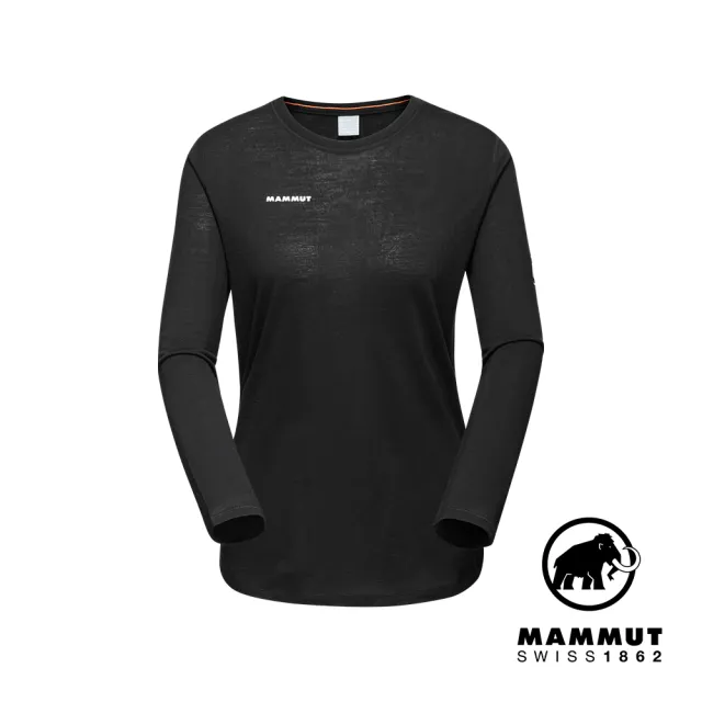 【Mammut 長毛象官方直營】Tree Wool FL Longsleeve W 羊毛混紡快乾抗臭長袖T恤 黑色 女款 #1016-01700