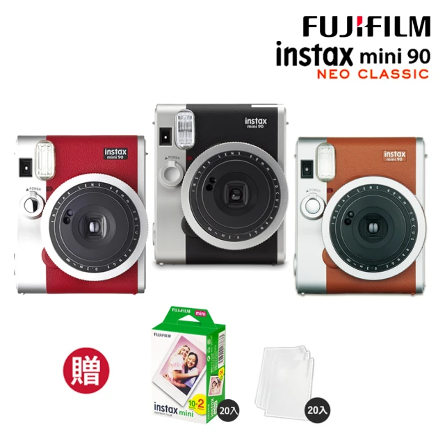 FUJIFILM 富士FUJIFILM 富士 instax mini90 拍立得相機 原廠公司貨(20張底片透明保護套20入組合)