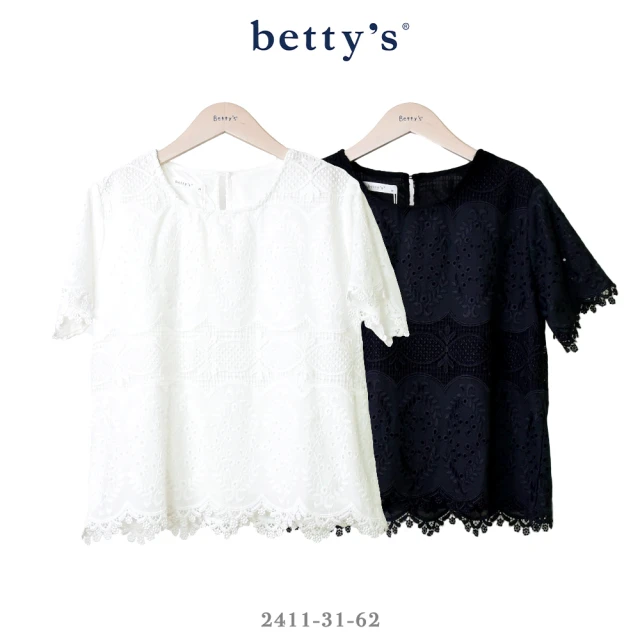 betty’s 貝蒂思 復古刺繡蕾絲短袖方領上衣(共二色)