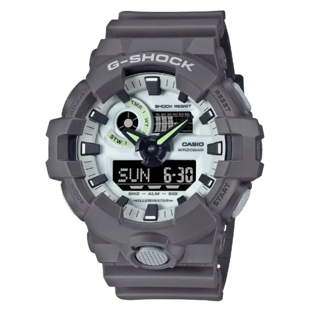 【CASIO 卡西歐】G-SHOCK 黑暗空間發光 霧面深灰大錶殼雙顯錶(GA-700HD-8A 防水200米)