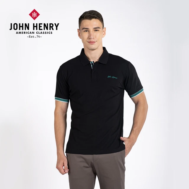 JOHN HENRY logo刺繡短袖Polo衫-黑色