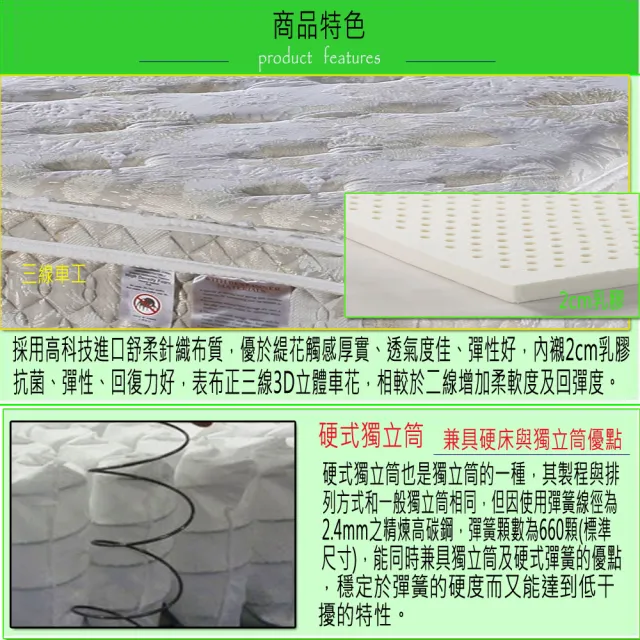 【ESSE御璽名床】乳膠紓壓三線硬式獨立筒床墊(單人尺寸3.5尺)