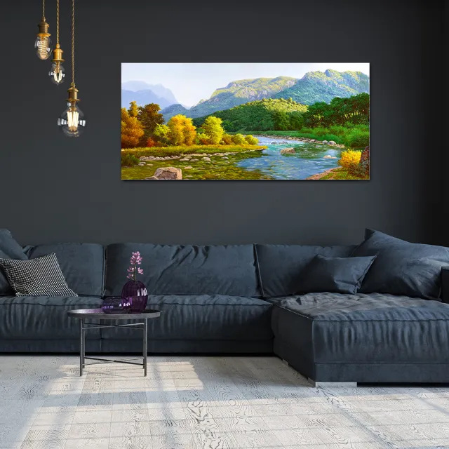 【御畫房】春水溪流 國家一級畫師手繪油畫60×120cm(VF-113)