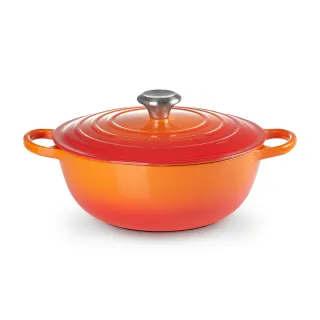 【Le Creuset】典藏琺瑯鑄鐵鍋媽咪鍋26cm(火焰橘-鋼頭)