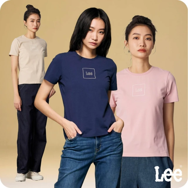 【Lee 官方旗艦】女裝 短袖T恤 / 手繪方框LOGO 共3色 標準版型(LLB402044702 / LB402044742 / LB40204497W)