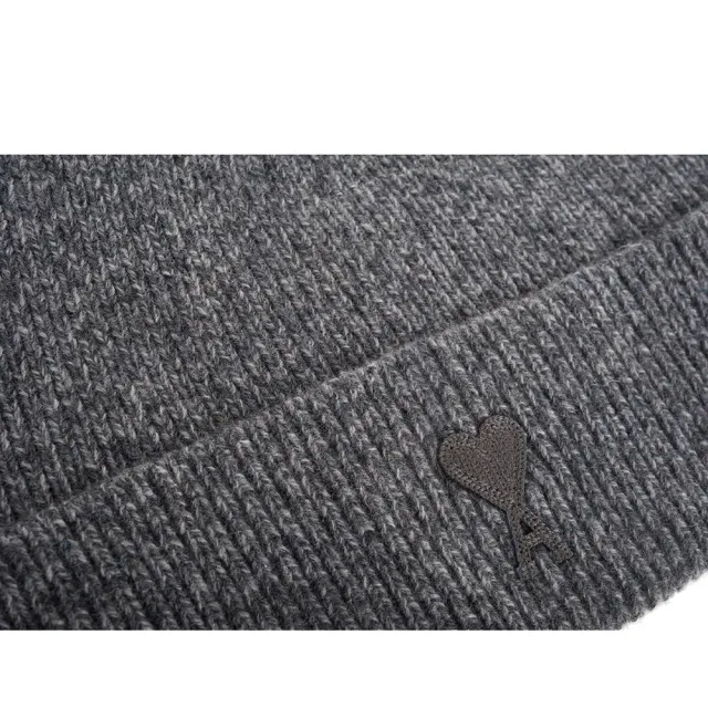 【AMI PARIS】經典灰色愛心貼片LOGO羅紋針織面料羊毛帽(灰色)