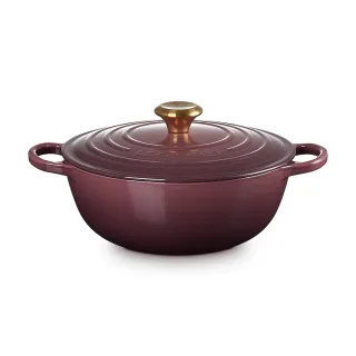 【Le Creuset】典藏琺瑯鑄鐵鍋媽咪鍋 26cm(無花果-金頭)