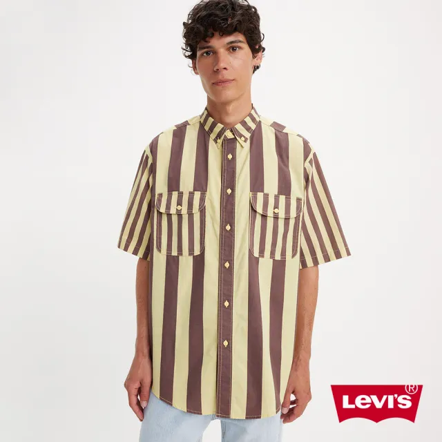 【LEVIS 官方旗艦】Skateboarding™滑板系列 男款 雙袋條紋短袖襯衫 熱賣單品 A4329-0003