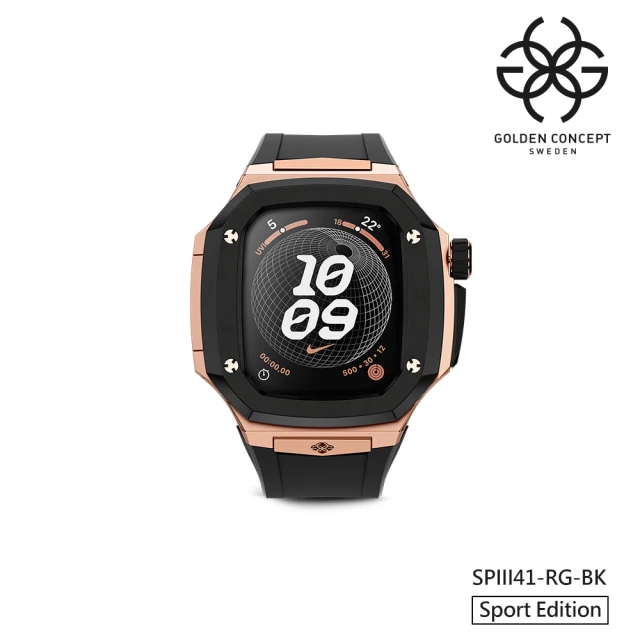 Golden Concept Apple Watch 41mm 保護殼 18K玫瑰金錶殼/黑色橡膠錶帶(SPIII41-RG-BK)
