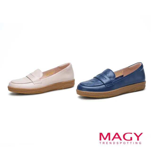 【MAGY】牛皮縫線厚底樂福鞋(藍色)