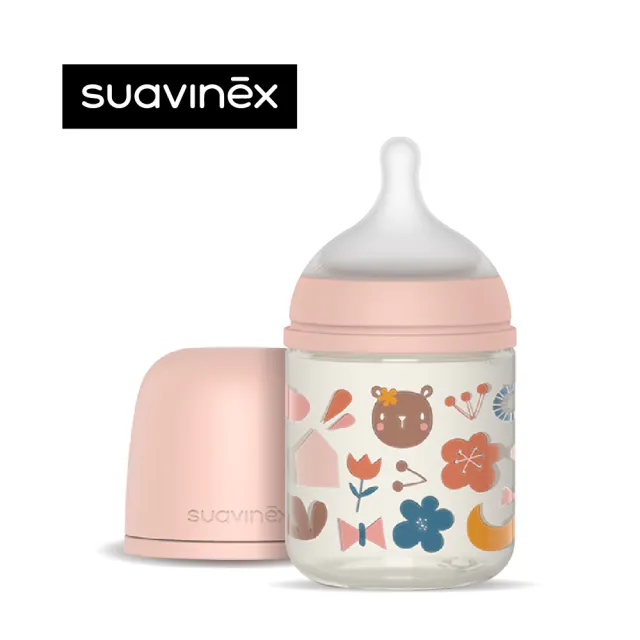 【suavinex】蘇維妮 新生兒適用玻璃寬口奶瓶_120ML(新防脹氣閥 智能平衡瓶內外氣壓)