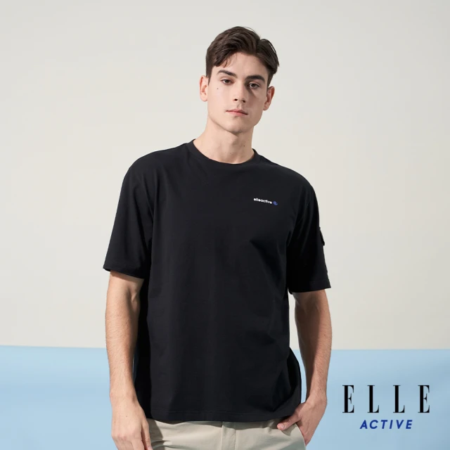 ELLE ACTIVE 男女共款 寬鬆圓領短袖T恤-黑色(EA24M2F1601#99)