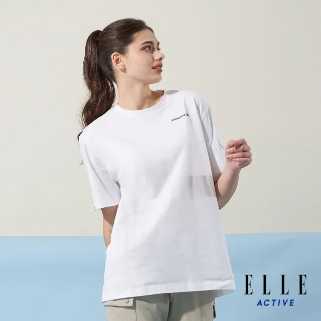 【ELLE ACTIVE】男女同款 寬版圓領短袖T恤-白色(EA24M2F1601#90)
