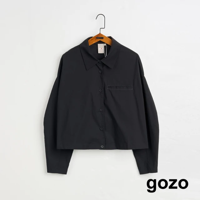 gozogozo MOMO獨家款★限量開賣 皮標造型口袋短版襯衫(兩色)