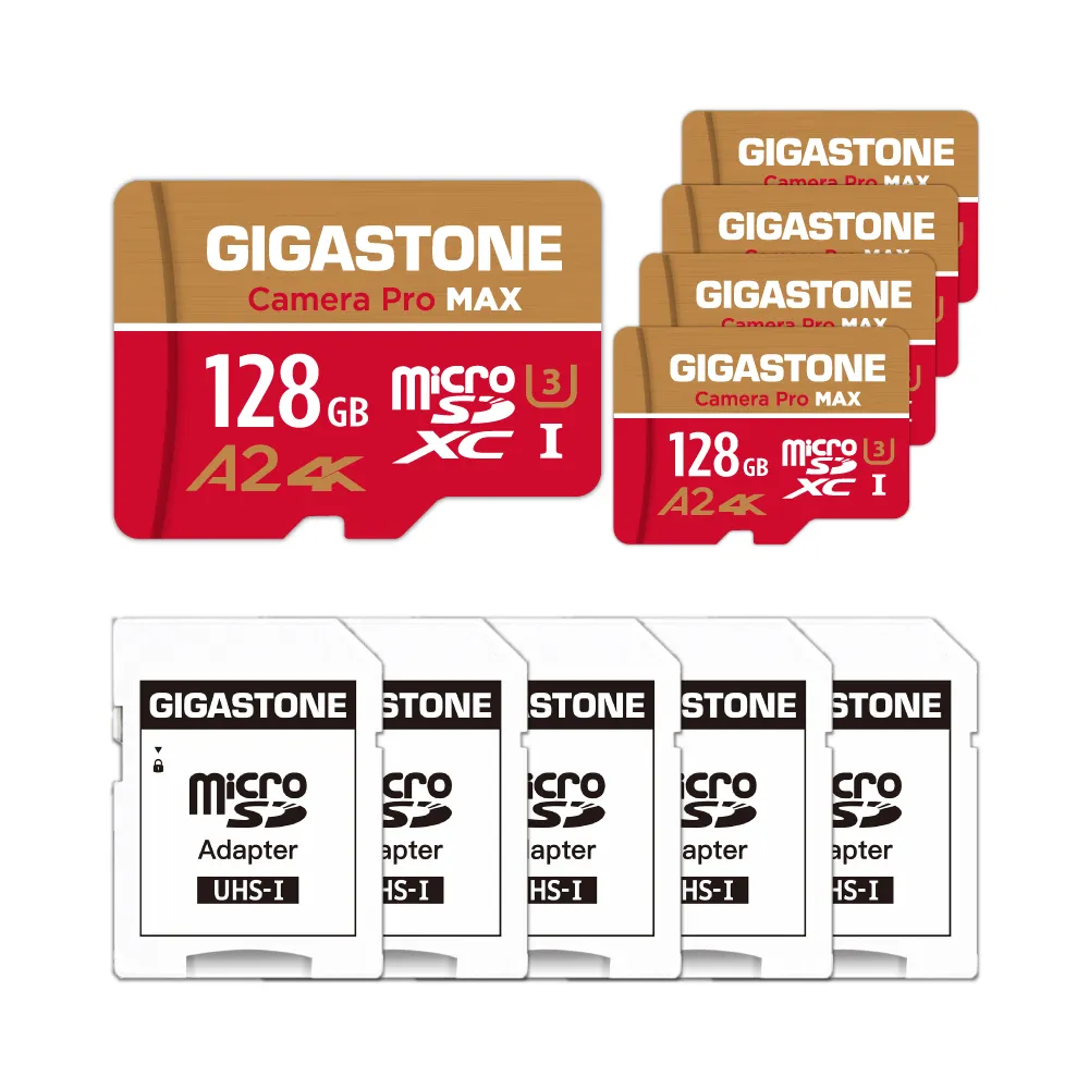 【GIGASTONE 立達】Camera Pro MAX microSDXC UHS-Ⅰ U3 A2 4K 128GB攝影高速記憶卡-5入組(支援GoPro)