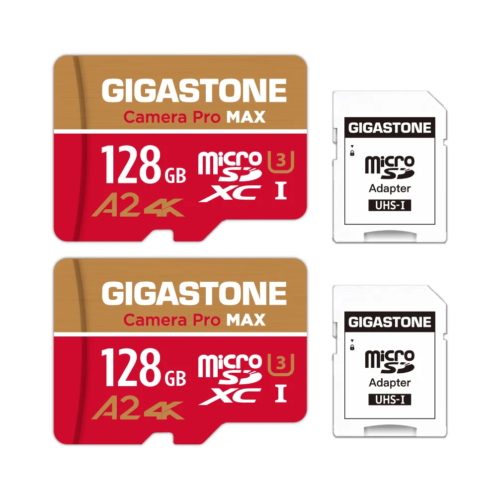 【GIGASTONE 立達】Camera Pro MAX microSDXC UHS-Ⅰ U3 A2 4K 128GB攝影高速記憶卡-2入組(支援GoPro)