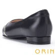 【ORIN】金屬拉線尖頭牛皮低跟鞋(黑色)