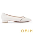 【ORIN】金屬拉線尖頭牛皮低跟鞋(白色)