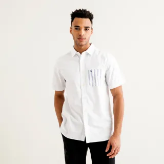 【Arnold Palmer 雨傘】男裝-條紋口袋拼接短袖襯衫(白色)