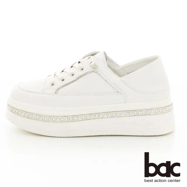 【bac】懶人彈力鞋帶厚底鑽飾休閒鞋(白色)
