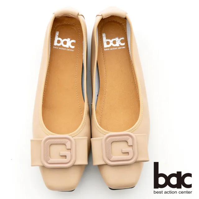 【bac】同面色飾釦柔軟平底鞋(粉膚色)