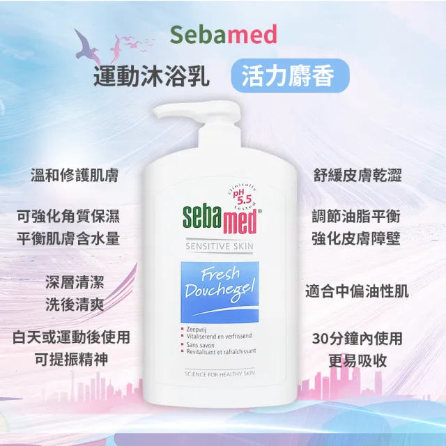 【SEBAMED】運動沐浴乳 1000ml #活力麝香*兩入組(平行輸入/壓頭版.無外盒)