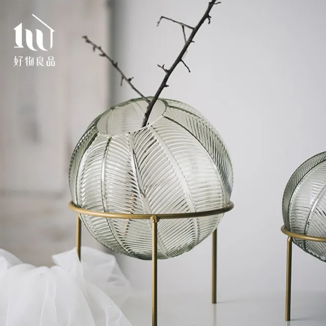 【好物良品】北歐手工圓型玻璃球形花瓶 花藝花器 插花裝飾品 桌面餐桌擺飾(兩款任選)