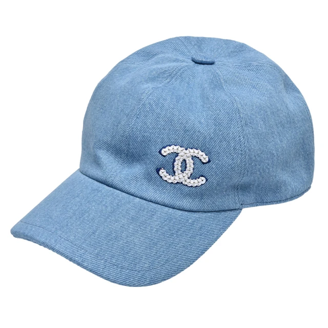 CHANEL 香奈兒 經典亮片品牌LOGO標誌牛仔棒球帽(牛仔藍AA8087-DENIM)