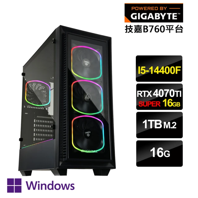 技嘉平台 i5十核GeForce RTX 4070TIS Win11P{AI先驅W}電競電腦(i5-14400F/B760/16G/1TB SSD)